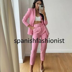 Zara PANTS W/ FABRIC-COVERED BELT High-waist PINK new